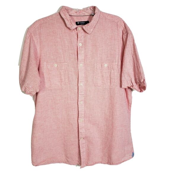 Cremieux Collection Mens Shirt Sz XL Short Sleeve Button Pink Flax Blend Pockets - Picture 1 of 11